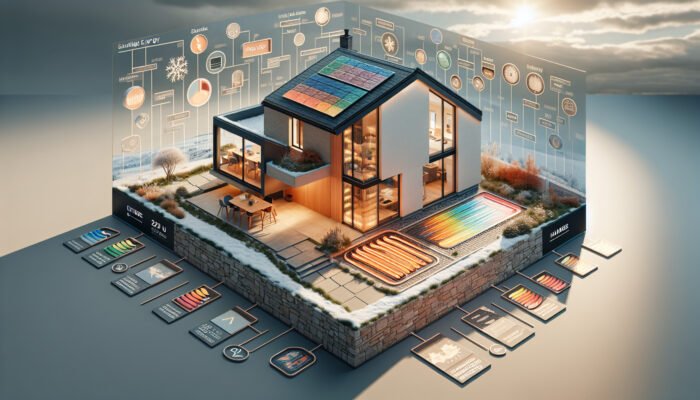 A modern Falkirk home featuring stone-tiled floors and underfloor heating, integrated with solar panels for sustainable warmth.