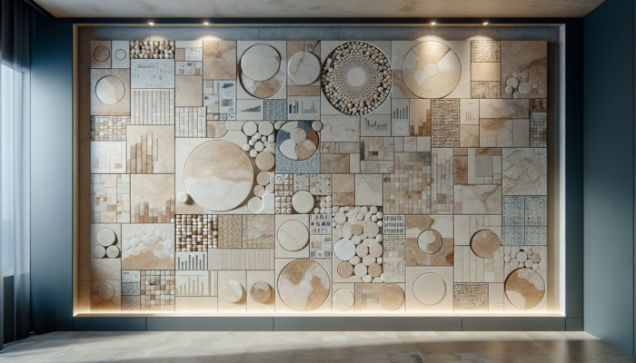 Showcase of filled and unfilled travertine tiles in a UK showroom, perfect for high-traffic areas.