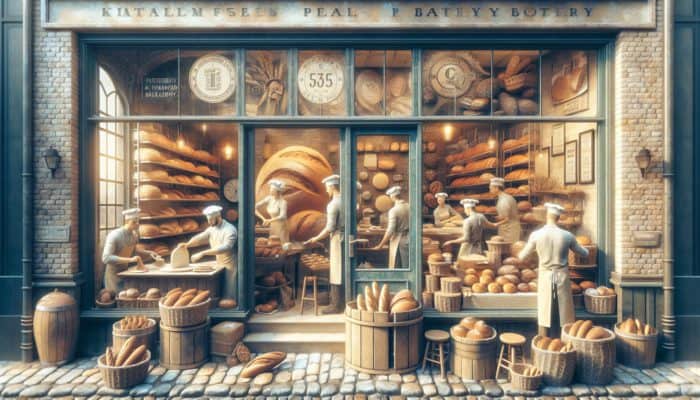 A vibrant Plymouth bakery showcasing fresh bread and promoting local SEO visibility.