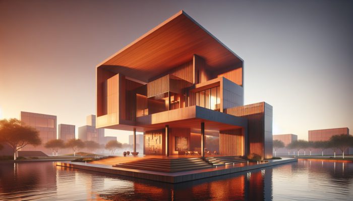 Modern building featuring warm auburn light that enhances natural illumination and energy efficiency while seamlessly blending indoor and outdoor spaces.