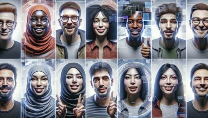 Harnessing User-Generated Video Content: A diverse group sharing their personal stories through captivating videos on social media, enhancing both authenticity and trust.